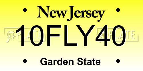 10FLY40 New Jersey License Plate