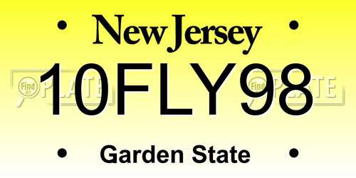 10FLY98 New Jersey License Plate