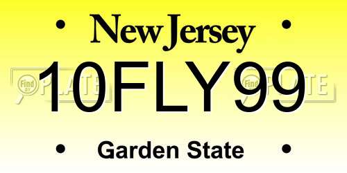 10FLY99 New Jersey License Plate