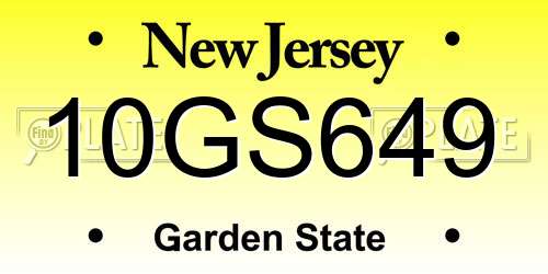 10GS649 New Jersey License Plate