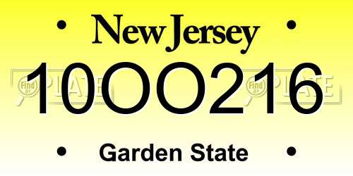 10OO216 New Jersey License Plate