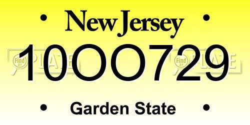 10OO729 New Jersey License Plate