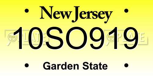 10SO919 New Jersey License Plate