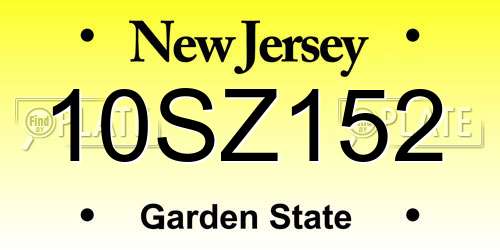 10SZ152 New Jersey License Plate