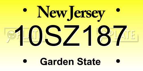 10SZ187 New Jersey License Plate