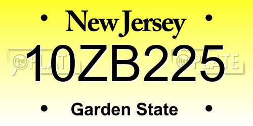 10ZB225 New Jersey License Plate