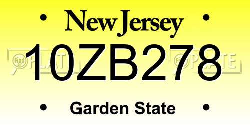 10ZB278 New Jersey License Plate