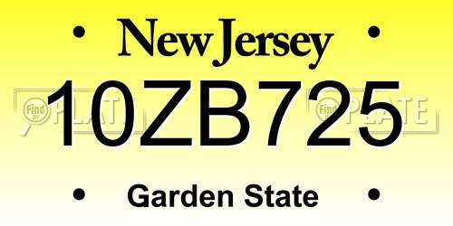 10ZB725 New Jersey License Plate