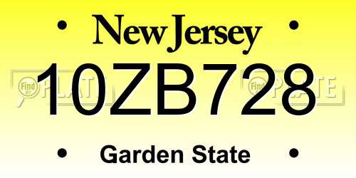 10ZB728 New Jersey License Plate