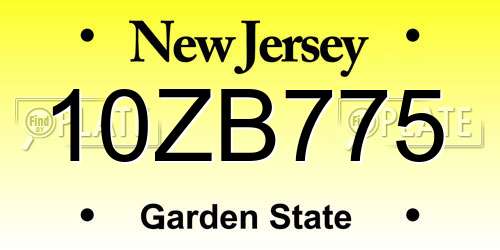 10ZB775 New Jersey License Plate