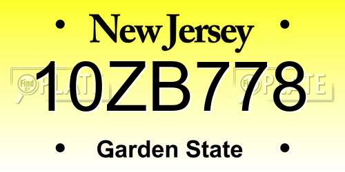 10ZB778 New Jersey License Plate