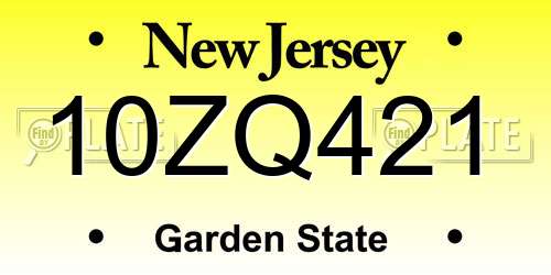 10ZQ421 New Jersey License Plate