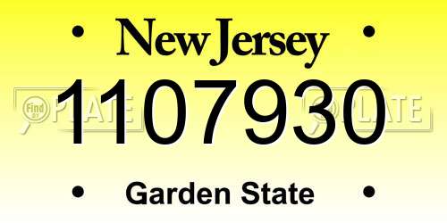 1107930 New Jersey License Plate