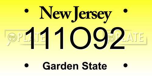 111O92 New Jersey License Plate
