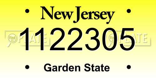 1122305 New Jersey License Plate