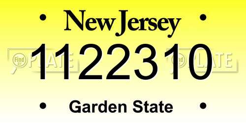 1122310 New Jersey License Plate