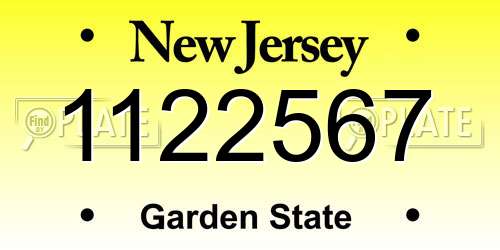 1122567 New Jersey License Plate