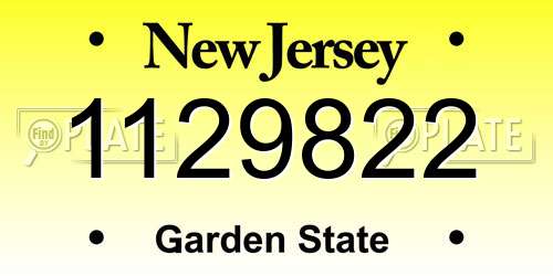 1129822 New Jersey License Plate