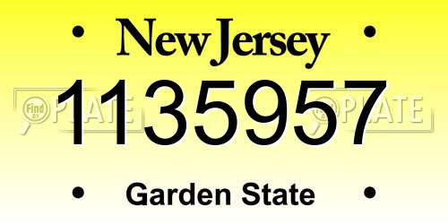 1135957 New Jersey License Plate