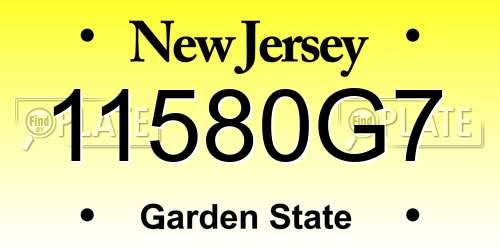 11580G7 New Jersey License Plate