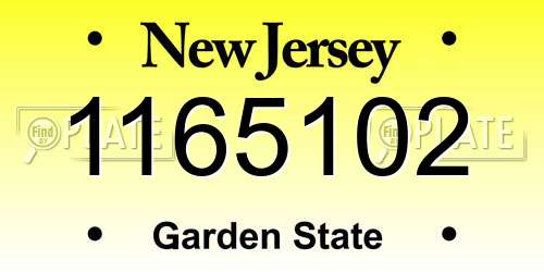 1165102 New Jersey License Plate