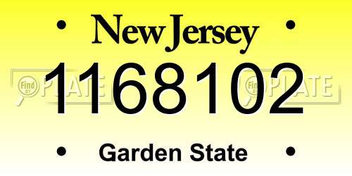 1168102 New Jersey License Plate
