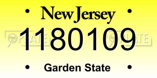 1180109 New Jersey License Plate
