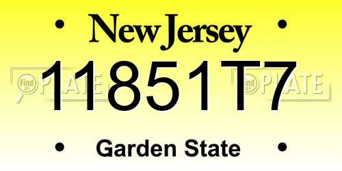 11851T7 New Jersey License Plate