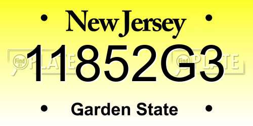 11852G3 New Jersey License Plate