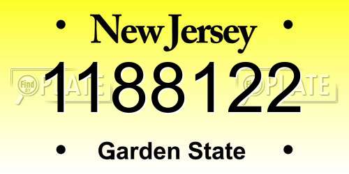 1188122 New Jersey License Plate
