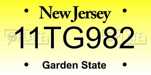 11TG982 New Jersey License Plate