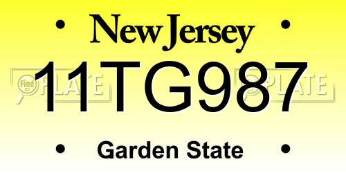 11TG987 New Jersey License Plate