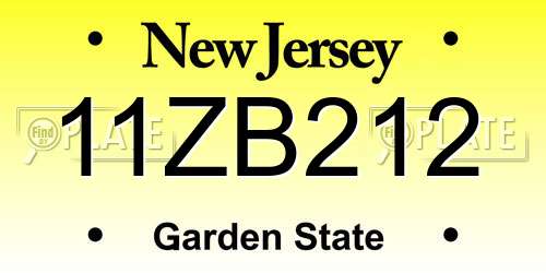 11ZB212 New Jersey License Plate