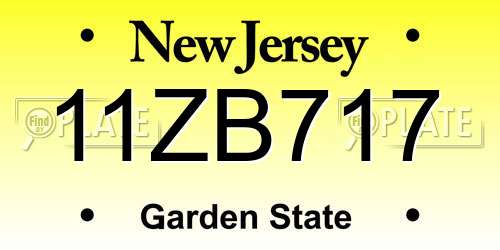 11ZB717 New Jersey License Plate