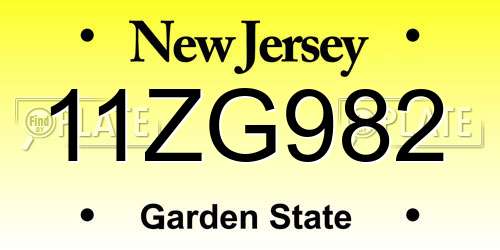 11ZG982 New Jersey License Plate
