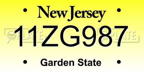 11ZG987 New Jersey License Plate