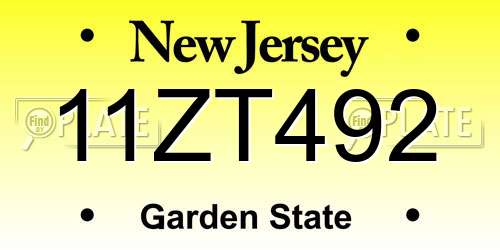 11ZT492 New Jersey License Plate