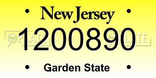 1200890 New Jersey License Plate