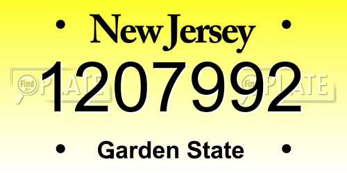 1207992 New Jersey License Plate