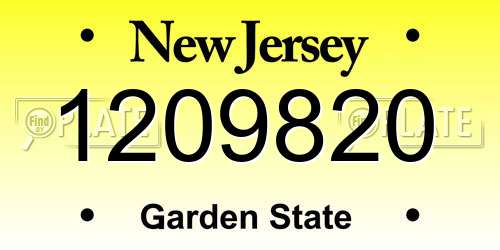 1209820 New Jersey License Plate