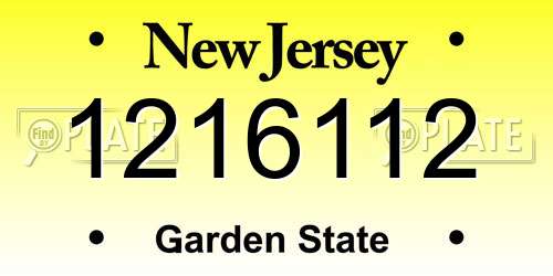 1216112 New Jersey License Plate