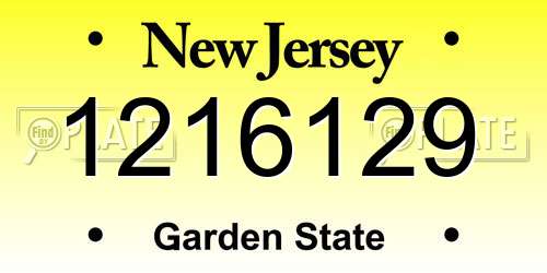 1216129 New Jersey License Plate