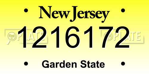 1216172 New Jersey License Plate
