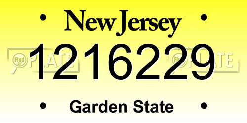 1216229 New Jersey License Plate