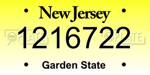 1216722 New Jersey License Plate