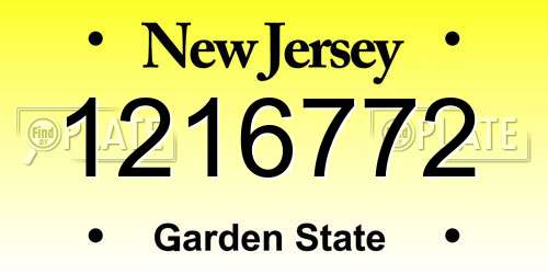 1216772 New Jersey License Plate