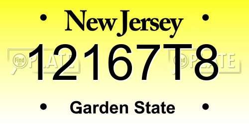 12167T8 New Jersey License Plate