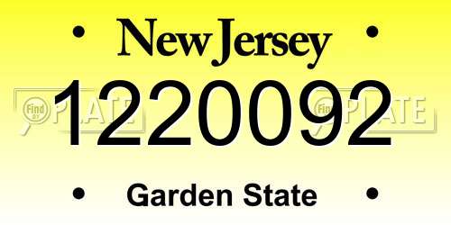 1220092 New Jersey License Plate