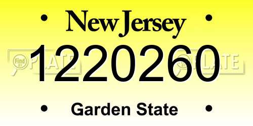 1220260 New Jersey License Plate