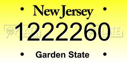 1222260 New Jersey License Plate